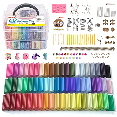 Polymer Clay, Shuttle Art 60 Colors Oven Bake Modeling Clay, Creative Clay Kit with 19 Clay Tools and 16 Kinds of Accessories, Non-Toxic, Non-Sticky, Shuttle Art