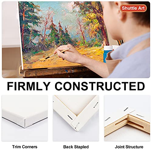 Shuttle Art Stretched Canvas, 15 Multi Pack, 4x4, 5 x 7, 8 x 10, 9x12, 11 x 14 Inches (3 of Each), 100% Cotton, Primed White Painting Canvas, Art - WoodArtSupply