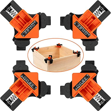 90 Degree Angle Clamps, Woodworking Corner Clip, Right Angle Clip Fixer, Set of 4 Clamp Tool with Adjustable Hand Tools (orange+black) GYUEE
