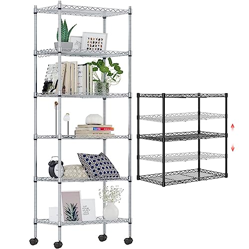 Devo Heavy Duty 6-Tier Adjustable Metal Shelving Unit with Side Hooks - Versatile Storage Rack for Home and Garage - WoodArtSupply