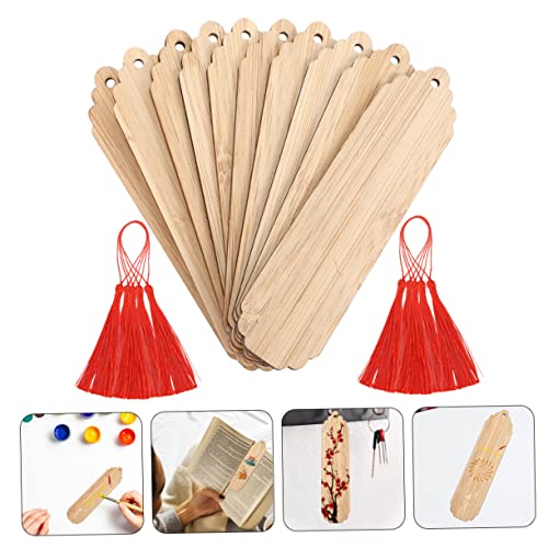 LALAFINA 30 Sets Wooden Blank Bookmark Unfinished Wood Tags Wooden Craft Bookmark Blank Bookmark with Holes Bamboo Gift Tags Wood Gift Tag Reading - WoodArtSupply