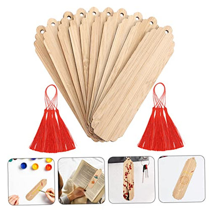 LALAFINA 30 Sets Wooden Blank Bookmark Unfinished Wood Tags Wooden Craft Bookmark Blank Bookmark with Holes Bamboo Gift Tags Wood Gift Tag Reading - WoodArtSupply