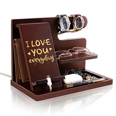 Personalized Wood Phone Docking Station for Husband Boyfriend - I Love You Everyday - Key Holder Wallet Stand Watch Organizer Men Gift Anniversary