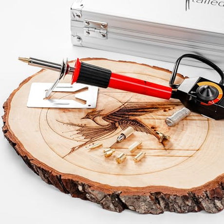 Premium Wood Burning Kit 42PCS | 36Tips, Adjustable Temperature Pen With Safety Stand, Metal Stencil&Pliers.Free Deluxe Case & How To. Complete Gift Scissor-Tailed