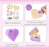 Fennoral 2 Pack Wooden Box Craft Kit for Kids Paint You Own Wooden Jewelry Box DIY Coloring Wooden Treasure Box Arts and Crafts Kit for Girls Art Fennoral