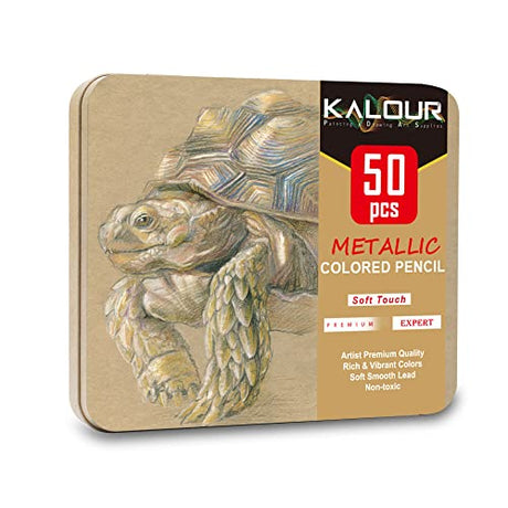 KALOUR 50 Piece Metallic Colored Pencils, Soft Core with Vibrant Color,Ideal for Drawing, Blending, Sketching, Shading, Coloring for Adults Kids KALOUR