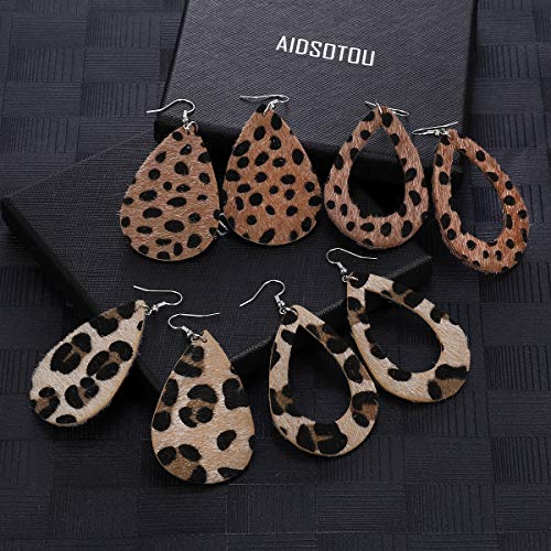 AIDSOTOU 24 Pairs Teardrop Faux Leather Earrings Set for Teens Girls Women Black and Red Animal Floral Print Leopard Print Lightweight Leather Dangle - WoodArtSupply