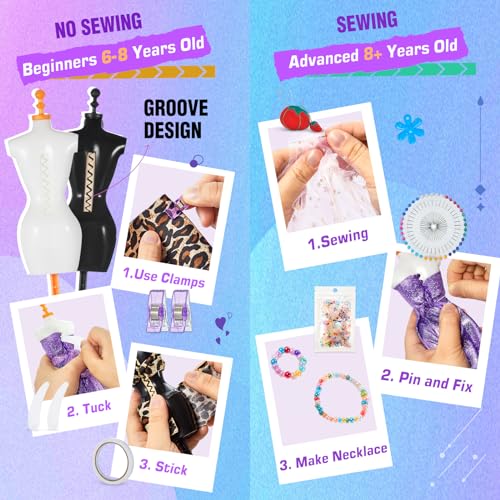 AMOPRO Fashion Designer Kit for Girls, 300PC+ Creativity DIY Arts & Crafts  Design with 2 Mannequins, Learning Toys Doll Clothes Making Sewing Kit for