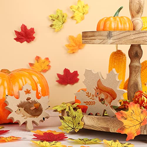 Wooden Leaf Cutouts for Crafts Unfinished Halloween Thanksgiving Ornaments to Paint 10PCS 4.5 inches , Tiered Tray Decor Self-Standing DIY Blank