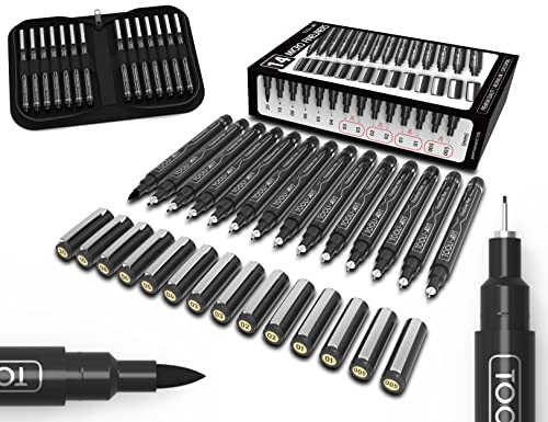 Micro-Line 14 Pens With Case, Fineliner, Multiliner, Archival Ink, Waterproof, Journaling, Illustration, Architecture, Technical Drawing, Outlining, TOOLI-ART