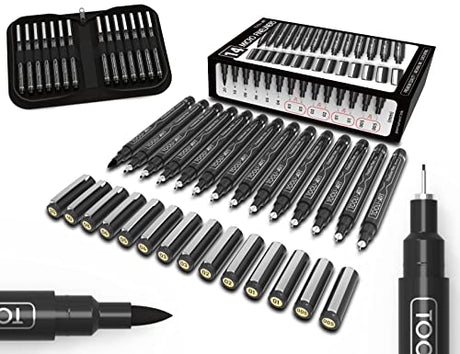 Micro-Line 14 Pens With Case, Fineliner, Multiliner, Archival Ink, Waterproof, Journaling, Illustration, Architecture, Technical Drawing, Outlining, TOOLI-ART