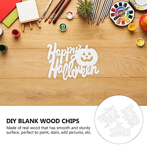 Ciieeo 3pcs Halloween Wood Cutouts White Blank Wooden Slices Happy Halloween Spooky Trick or Treat Unfinished Wooden Pieces Sign for Painting Art Ciieeo