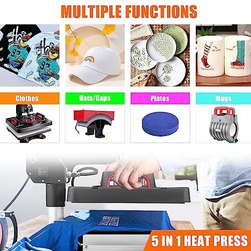 Pro Heat Press, 5 in 1 Heat Press Machine for T Shirts, 15 x 12 Inch Shirt Press Machine, 360-Degree Swing Away Heat Transfer Sublimation Shirt AKEYDIY
