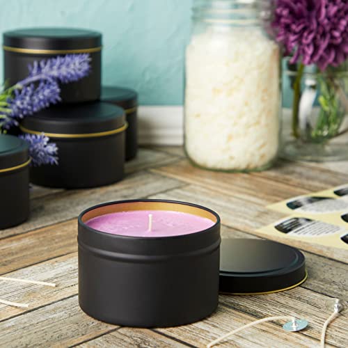 Bright Creations 24 Pack Candle Tins 8 oz with Lids and Labels for Candle Making (Black) - WoodArtSupply