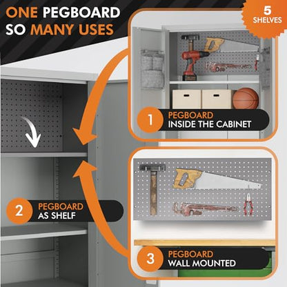 METALTIGER Locking Metal Storage Cabinet | Garage Storage Cabinet with Doors and 5 Adjustable Shelves | 71" Lockable Tool Cabinet | Heavy-Duty Metal - WoodArtSupply