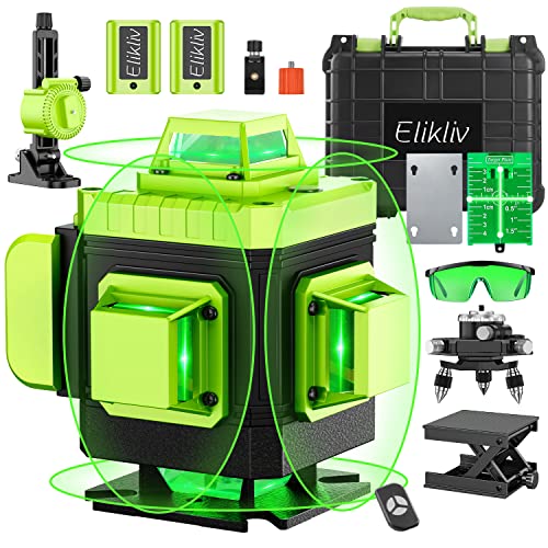 Laser Level Self Leveling - Elikliv 200ft Outdoor Robust Indoors 4D Green Cross Line Laser Level 4x360 Horizontal Vertical Dual-beam Lasers for DIY - WoodArtSupply