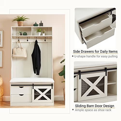 Edwin's Choice 71" H Entryway Hall Tree with Coat Rack and Storage Bench, Wood Coat Tree with Cushioned Stool and Hooks for Hallway, Living Room, Edwin's Choice