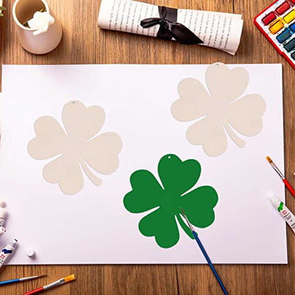 20pcs Shamrock Wood DIY Crafts Cutouts Wooden St. Patrick's Day Hanging Ornaments with Hole Hemp Ropes Gift Tags for Irish Festival St. Patrick's Day