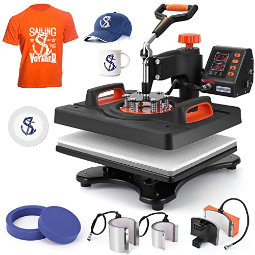 Heat Press Machine 12x15 inch 360° Swing Digital T Shirt Pressing Machine 6 in 1 Multifunction Heat Transfer Sublimation Combo for T Shirts Mugs Hat Towallmark