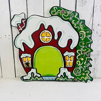 Whimsical House, Winter Shape, Unfinished Wood Cutout, Paint by Line Build-A-Cross