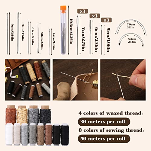 BUTUZE Leather Kit, Leather Tooling Kit, Practical Leather Working Tools with Leather Beveler, Groover, Stitching Punch Sewing Thread and Needles - BUTUZE