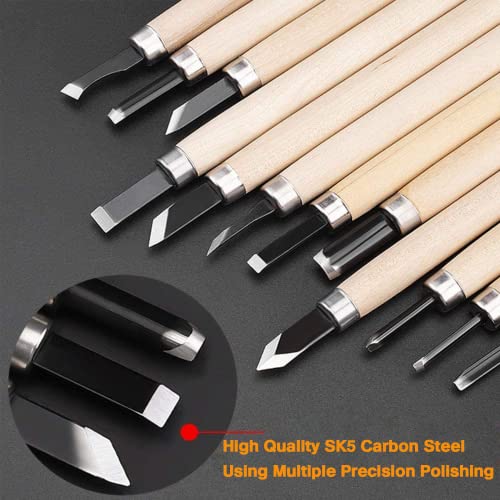Wood Carving Tools Kit-Premium12pcs SK5 Hand Carving Tools Set,Professional Carving Kits for Beginners, Perfect Carving Knife Set for Carving CarClothes