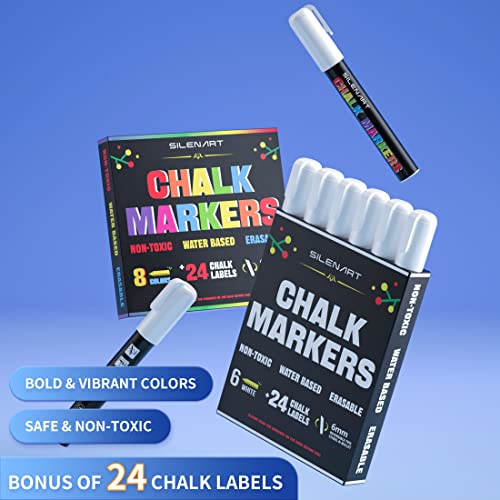 SILENART Chalk Markers for Chalkboard, Fine Tips, Liquid Erasable Neon  Chalk Marker for Kids, for Signs Labels Menu Board Window Glass - 12 Pack