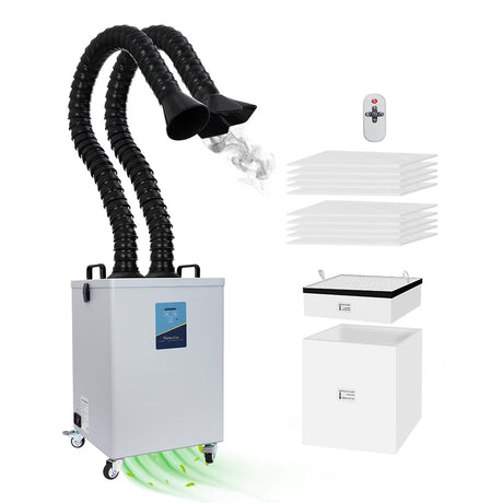 Fumeclear FC-2003 Dual-port Fume Extractor For 20W 30W Laser Engraving, Low-Noise, Strong Suction 330m³/h, 3-Stage Filtration System With 12 Filters FUMECLEAR