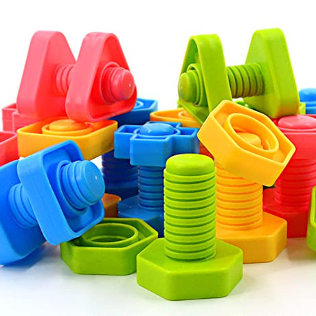 TOMYOU 32 pcs Shapes Nuts and Bolts Stacking Toys - STEM Color Sorting Learning Games - Montessori Building Kids Matching Game for Preschoolers - TOMYOU