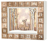 BRUBAKER Reusable Wooden Advent Calendar to Fill - White Winter Landscape with LED Lighting - DIY Christmas Calendar 13.98 x 2.36 x 10.63 inches BRUBAKER
