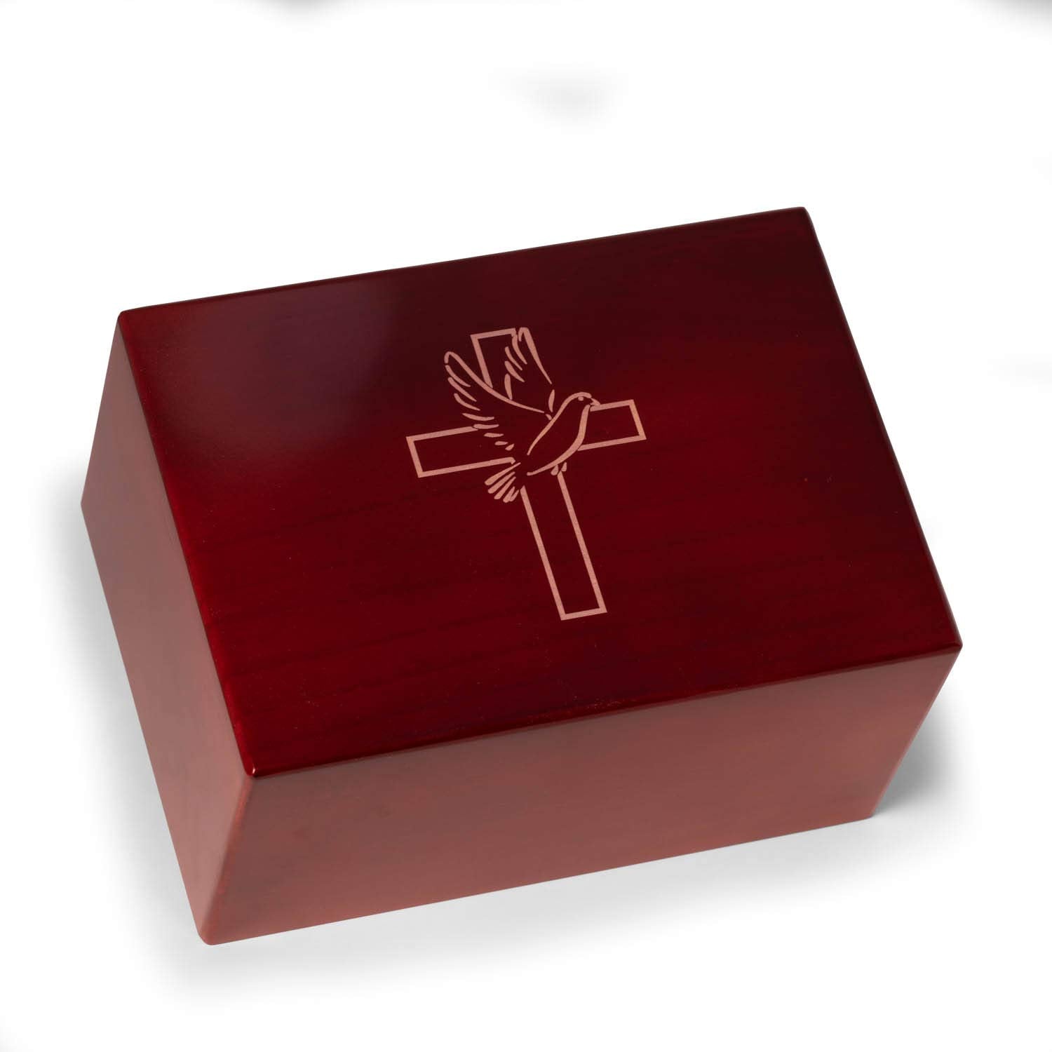 Deering Moments Custom Engraved Lacquered Rosewood Funeral Cremation Urn for Human Ashes, Religious Cross with Dove (Large) - WoodArtSupply