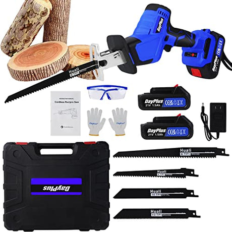 Brushless Cordless Reciprocating Saw 21V Sabre Mini Saws w/2x1.5Ah Batteries & Charger, 1900RPM Variable Speed Electric Hand Saw for 7Sevenjokers