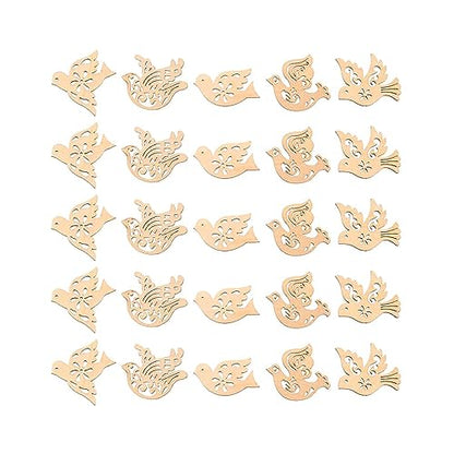 Creaides 50pcs Mini Bird Wood DIY Crafts Cutouts Wooden Bird Shaped Slices Embellishments Gift Unfinished Wood Ornaments for DIY Projects Christmas