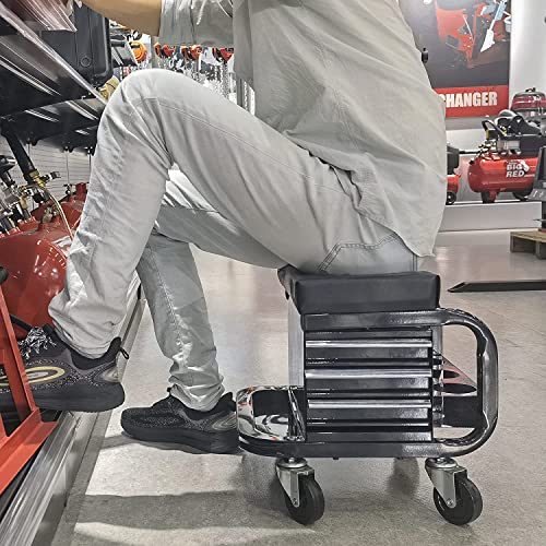 HPDMC Mechanic Stool with Wheels, 350lbs Capacity Workshop Creeper Seat with Tool Storage, Heavy Duty Rolling Tool Box Chair with Drawers HPDMC