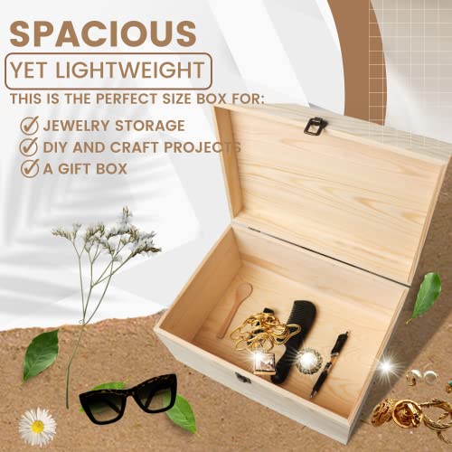 VIKOS Products 13.8x9.9x6.7-Inch/ 3.33-Gal. X-Large Unfinished Wooden Box for DIY Crafts & Storage with Hinges & Retro Front Clasps - Natural Pine - VIKOS Products