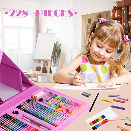 KINSPORY Art Supplies, 228 Pack Art Sets Crafts Drawing Coloring kit, Double-Side Trifold Easel, Oil Pastels, Crayons, Colored Pencils, Creative Gift KINSPORY