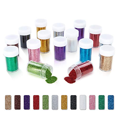 TORC Extra Fine Glitter Shaker Jar Set 12 Colors, Glitter Powder for Crafts Resin Projects Tumblers Nail Makeup Slime, 16 g/0.56 oz Each TORC