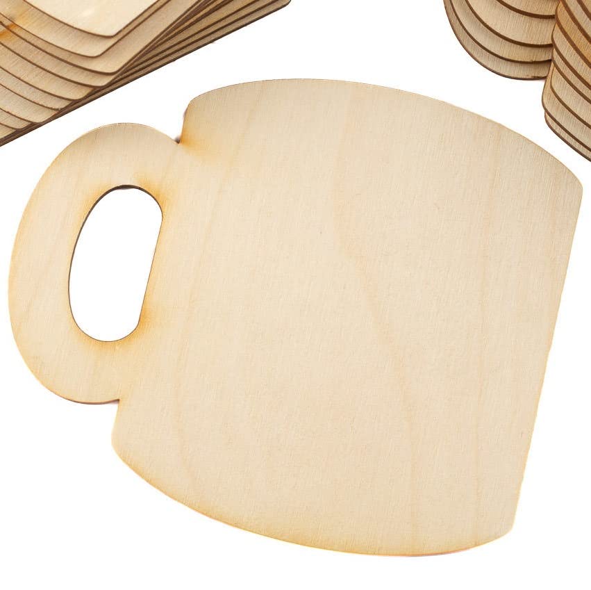 Pack of 24 Unfinished Wood Coffee Cup Cutouts by Factory Direct Craft - Made in USA Blank Wooden Coffee Mug Shapes for Coffee and Tea Lover DIY - WoodArtSupply