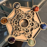 Metatron Crystal Grid Wooden Art 3D Metatron's Healing Energy with 7 Pieces Rough Seven Chakras Crystal Stone Set Sacred Geometry Energy Crystal Grid Tucocoo