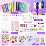 Anpro 700+Pcs Fashion Designer Kit for Girls with 4 Mannequins, DIY Arts & Crafts Kit for Girls Age 6-12 Toys, Doll Clothes Making Sewing Kit - Anpro