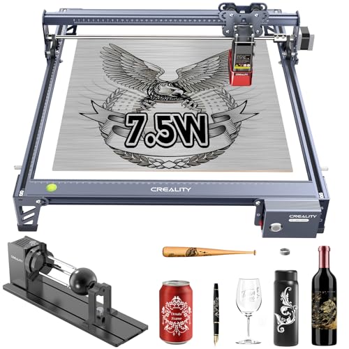 Creality Laser Engraver 4-in-1 Rotary Roller Kit for Glass Tumbler Ring, 72W Laser Cutter, 7.5W Laser Engraving Machine for Wood, Metal, Acrylic, CNC