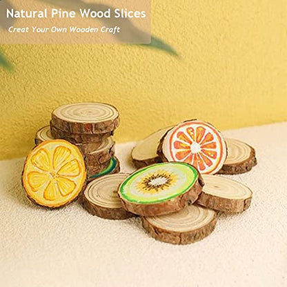 80 Pcs Unfinished Natural Wood Slices - 1-1.5" - DIY Wood Kit with Bark - for Wooden Crafts Wedding Decorations Christmas Ornaments