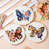 Anidaroel 3 Sets Butterfly Flower Pattern Embroidery Starter Kit for Beginners, Stamped Cross Stitch Kits for Beginners Adults Include Embroidery Anidaroel
