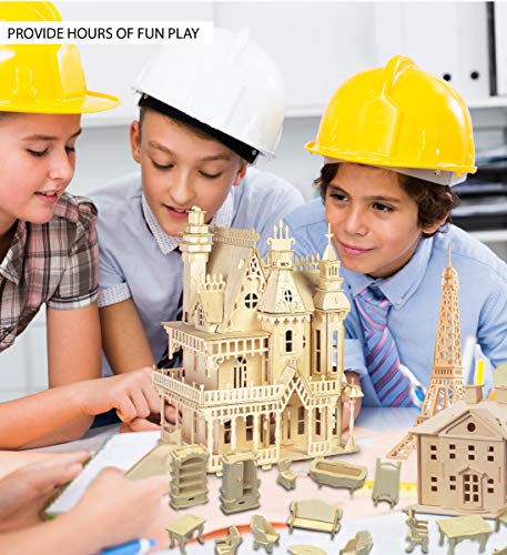 Puzzled Bundle of Furniture Set & Fantasy Villa Doll House Wooden 3D Puzzles Construction Kits, Educational DIY Playhouse Toys Assemble Unfinished Puzzled