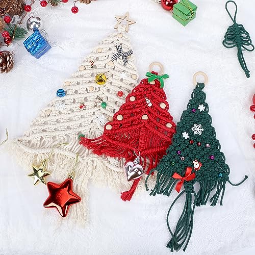 yazi 115 pcs Macrame Kits for Beginners, Christmas Tree DIY Macramé Supplies with 3 mm Cord Cotton, Beads, Bell, Xmas Ornaments, Snowflake, Bowknot, - WoodArtSupply