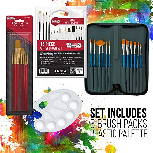 U.S. Art Supply 70-Piece Artist Watercolor Painting Set with Aluminum Field Easel, Wood Table Easel, 60 Watercolor Paint Colors, 34 Brushes, 2 - WoodArtSupply