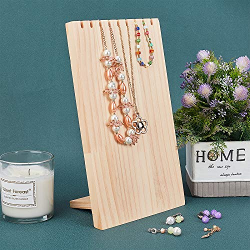 AHANDMAKER Wood Necklace Holder, 9.6 Inch Wooden Plank Necklace Jewelry Display Stand, Detachable Wooden Jewelry Organizer Stand, Necklace Display