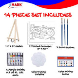 J MARK Kids Paint Set and Paint Easel – Acrylic Painting Kit, Safe Washable Paints, Wood Easel, 2 Pre-Stenciled Canvases 8 x 10 inches, Brushes, J MARK