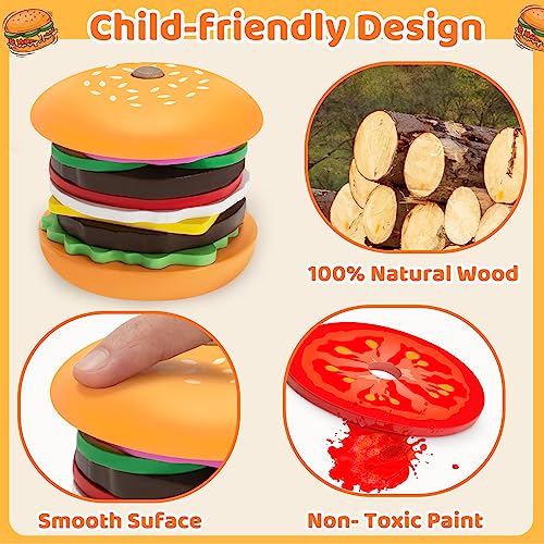 Jumlys Montessori Toys for 2, 3, 4, 5, Year Old, Wooden Burger Stacking Toys, Fine Motor Toys for Kids Boys Girls, Ideal Preschool Educational and Jumlys