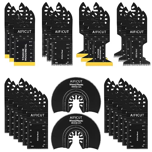 AIFICUT 26pcs Oscillating Saw Blades Titanium Multitool Blades for Wood Plastics Metal oscillating Tool Blades Kits Fit Rockwell Ridgid Ryobi AIFICUT
